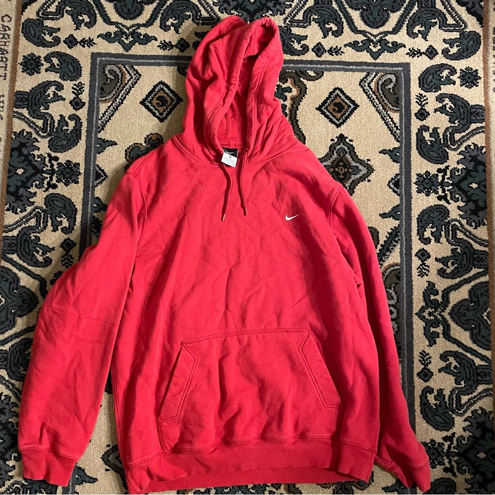 Nike Red Hooded Sweatshirt with White Swoosh